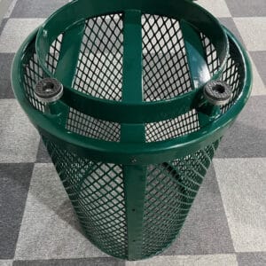Outdoor Diamond Steel Trash Can With Flat Lid, 36 Gallon Liner & Base - Image 5