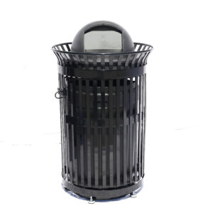 45 Gallon Side Opening Slatted Commercial Trash Receptacle with Lid & Liner - Image 4