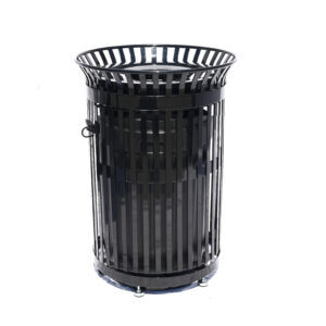 45 Gallon Side Opening Slatted Commercial Trash Receptacle with Lid & Liner - Image 3