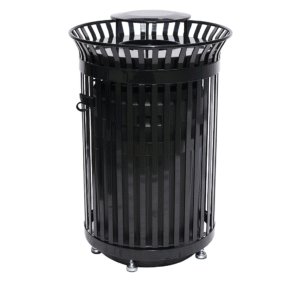 45 Gallon Side Opening Slatted Commercial Trash Receptacle with Lid & Liner - Image 2