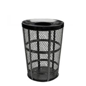 Outdoor Steel Mesh Corrosion Resistant Trash Can, 48 Gallon With Flat Top Lid