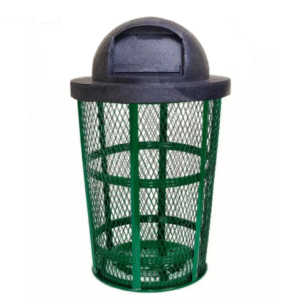 Outdoor Steel Mesh Corrosion Resistant Trash Can, 48 Gallon With Plastic Dome Lid - Image 2