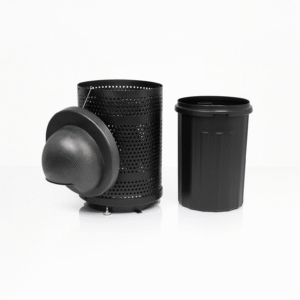 Outdoor Punched Steel Trash Can With Dome Lid, 32 Gallon Liner & Base - Image 3